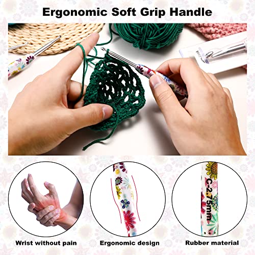 6.5mm Crochet Hook Size K Ergonomic Soft Grip for Arthritic Hands Yarn | Comfortable rubber grip non-slip, smooth polished aluminum, lace to chunky yarn projects, beginners seniors pros - size: 6.5mm