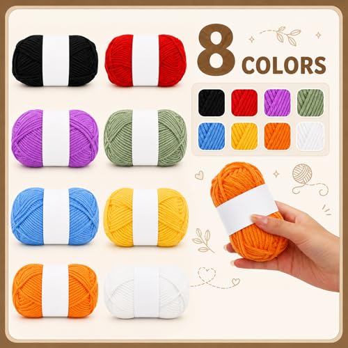 Prygew Rattan Yarn Bowl, 8 Yarn Balls Set Included | Handmade Large Crochet Bowl, Knitting Wool Ball Holder for Crochet Accessories, Gadgets Supplies, 9.4"D x 4.3"H