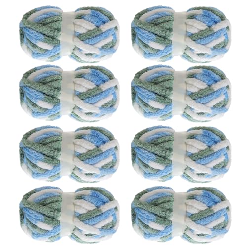 MABOZOO Tie Dye Chunky Yarn for Crocheting 8 Pack,Blue Fluffy Jumbo Chenille Yarn,Soft Plush Yarn Bulky,Giant Thick Fuzzy Yarn for Hand Knitting or Arm Knitting (31.7 yds,8 oz Each Skein) - color: Blue,Green,White