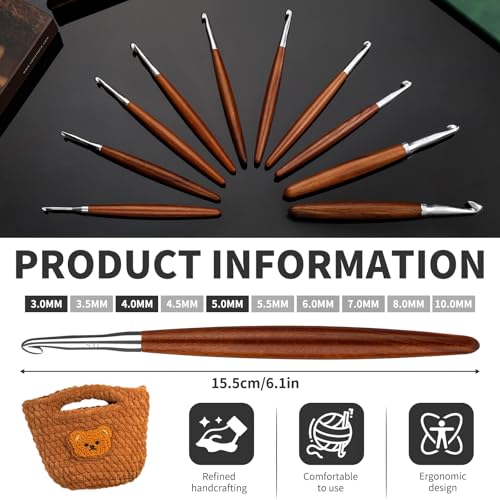 Lunarm Crochet Hooks Ergonomic Crochet Aluminum Hooks Set Size 3mm 4mm 5mm | Wooden Crochet Hooks for Arthritic Hands DIY Craft Knitting Bouquets, Blankets, Hats, Gloves - size: 3 Pack -3.0/4.0/5.0