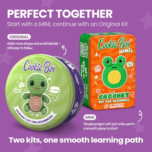Cookie Box Crochet Kit for Beginners, Turtle Hugo | All Materials Included, Step-by-Step Video Tutorials, PDF Patterns, Easy DIY Craft, Amigurumi and Knitting Gift Set - color: Green