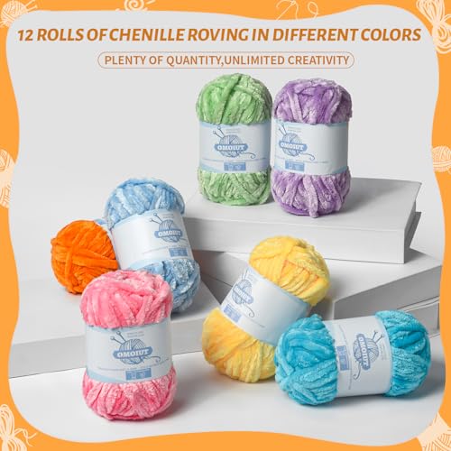 12 Pack 590 (yd) Chunky Chenille Yarn for Crocheting and Hand Knitting with Black Red White Green Yellow Orange Plush Velvet Yarn，Baby Blanket Yarn for Crocheting Soft Amigurumi Yarn - color: A