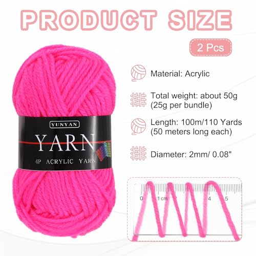 MECCANIXITY 2PCS Crocheting Yarn, Rose Pink 4 Ply Acrylic Yarn 50g Sport Weight Yarns Bulk Soft and Fluffy Yarns for Knitting DIY Crochet Handicraft Blankets Gift, 110 Yards - color: Rose Pink