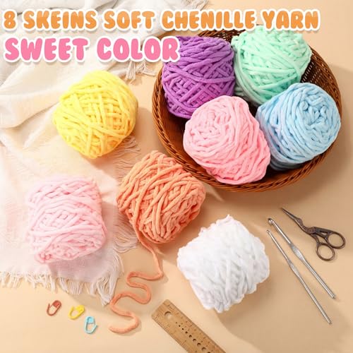 Buryeah 8 Pack Chunky Chenille Yarn for Crocheting, Sweet Color - color: Sweet Color