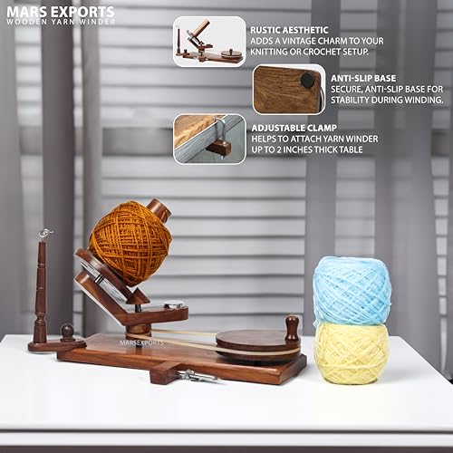 Mars Exports - Wooden Yarn Winder & Yarn Swift for Knitting and Crocheting | Hand Operated Manual Yarn Ball Winding Tools | Available as Winder, Swift & Combo (Rosewood)