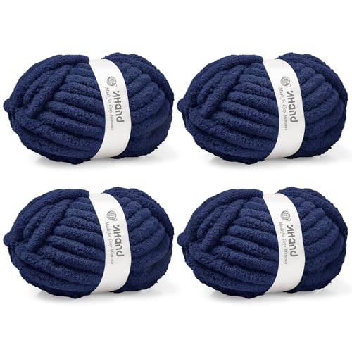 Inhand Chunky Chenille Yarn for Hand Knitting,Thick Bulky Blanket Yarn for Crocheting,Soft Fluffy Yarn for Crochet Birthday Gifts for Men/Women/Beginners,4 Pack (29.5Yds/8.4oz Each),Deep Navy - color: Deep Navy, size: 4 Pack