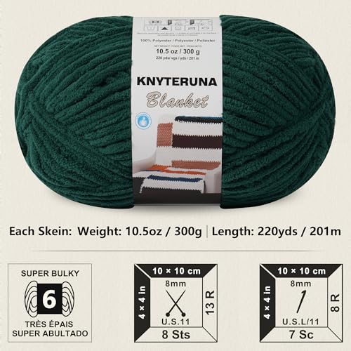 #6 Super Bulky Blanket Yarn for Crocheting - 4 Skeins(Each 10.5oz/300g, 220yds/201m), Chunky Chenille Thick Plush Big Soft Yarn for Crocheting Knitting Blankets, Forest Green - color: Forest Green