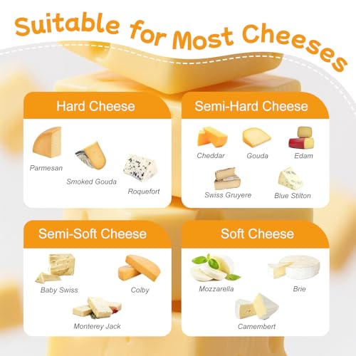Cheese Slicer Board, Stainless Steel with Blade for Block Cheese | With measuring grids and 6 bonus cheese knives. Cuts butter, sausages, bread and vegetables. Dishwasher safe.
