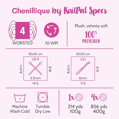 Chenillique #4 Velvet Chenille Yarn, 4-Pack (856Yds/400G), Pink Haze | Medium Worsted Weight Chenille Yarn for Crocheting with Free Patterns - Soft Baby Yarn for Knitting Baby Blanket - color: Pink Haze