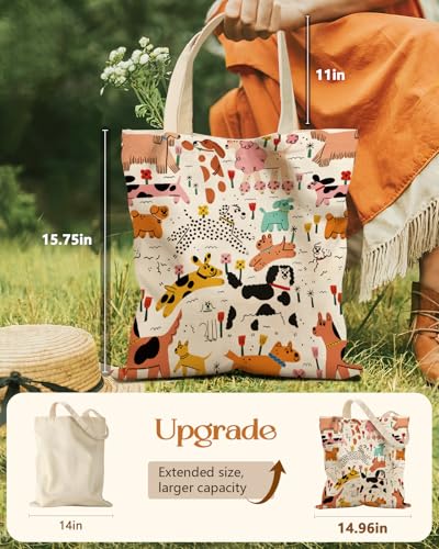 Miss Adola Aesthetic Tote Bag for Girls - with Magnetic Buckle and Zipper Inner Pocket for Women Lady Canvas Cotton Tote Bag - color: Dogs
