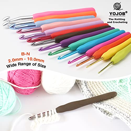 YOJOB 2-Pack Size H / 5mm, I / 5.5mm Crochet Hooks, Ergonomic Crochet Hook | Super Smooth Knitting Needles with Soft Rubber for Beginner and Advanced (5.0mm,5.5mm) - size: 5mm,5.5mm