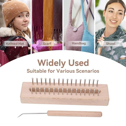 Beufee Wooden Knitting Loom, with Elbow Crochet Hook, Rectangular HandWeaving Machine Knitting Board 32 Pegs for Scarf Sweater Shawl Hat Craft