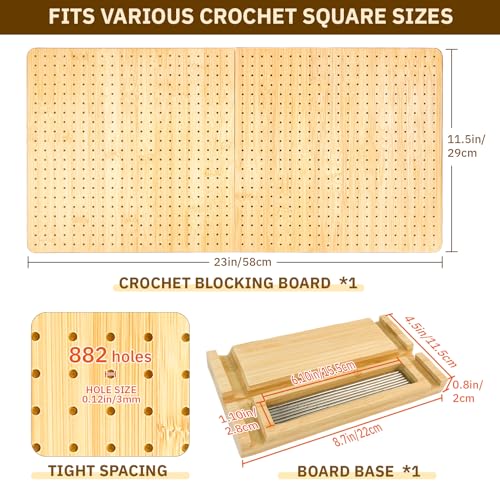 SGIBYN 23"x11.5" Foldable Crochet Blocking Board with 40 Steel Pegs | Large Granny Squares Blocking Board for Crochet Projects, Sturdy Solid Wood Design, Perfect for Crocheters and Knitters