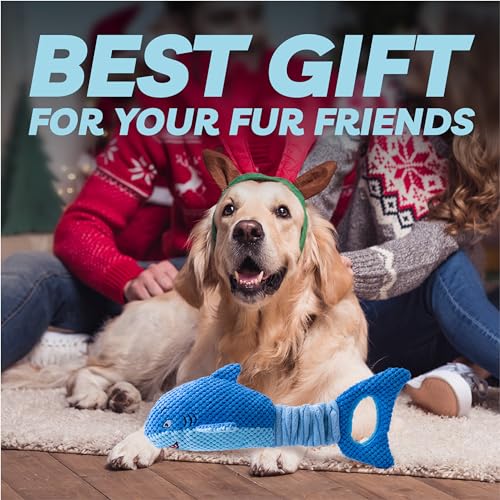 LEGEND SANDY Large Squeaky Dog Toys to Keep Them Busy, Interactive Plush Dog Toy,Crinkle Tug of War Dog Chew Toy for Small, Medium, and Large Dogs | Soft Plush Pet Toy，Puppy Chew Toy for Small Medium Large Breeds for Teething - color: Blue Shark
