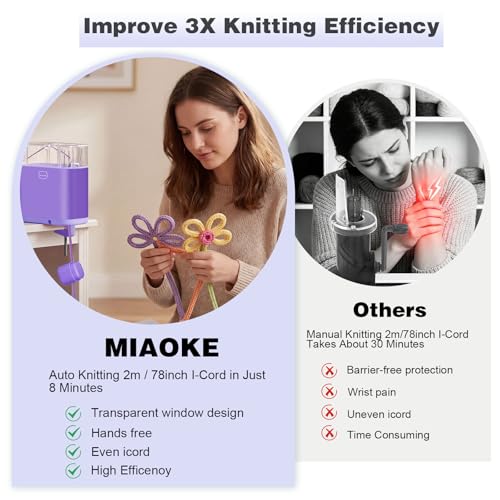 Electric iCord Knitting Machine,Adjustable Tension, Automatic Rope Braider | i Cord Making Crochet Machine, Automatic Rope Braider for DIY Bracelet, Bees, Maple Leaves, Deer Craft Projects Weaving - color: Purple