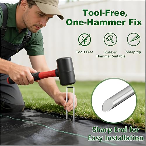 AMAGABELI 6 Inch 200 Pack Galvanized Landscape Staples 11 Gauge Anti-Rust Heavy Duty Garden Stakes Plant Cover Spikes U-Shaped Sod Pins Fence Stakes for Weed Barrier,Irrigation Tubing,Lawns,Decoration - size: 6 Inch