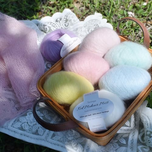 Kid-Silk Mohair Yarn, Lace Weight, 4 Balls 100g, 1420 yds | Yarnique 325m Per Ball | More Yardage | Sweaters & Tops | Stable Stitches (03 Petal Pink) - color: 03 Petal Pink