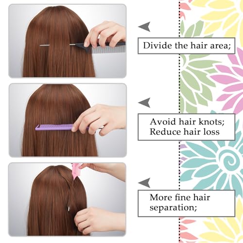 Patelai 30 Pcs Rat Tail Steel Combs Fine Tooth Bulk,Black, Pink, Purple | Long Steel Pin Pintail Bulk for Salon Hair Stylists ,Hair Teasing Fine Tooth Comb for Women,Teasing Detangling Tools - color: Black, Pink, Purple