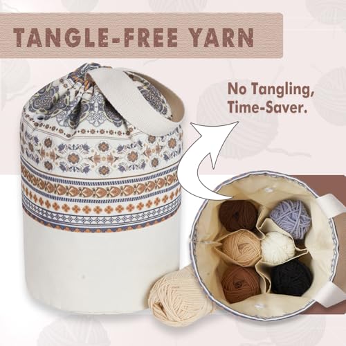 TOGETRUE Yarn Bag, Knitting Crochet Bag, Portable Yarn Storage Bags Organizer for Crocheting Project, Store Skein Ball, Short Knitting Needle (Medium, Brown Style) - color: Brown Style, size: Medium