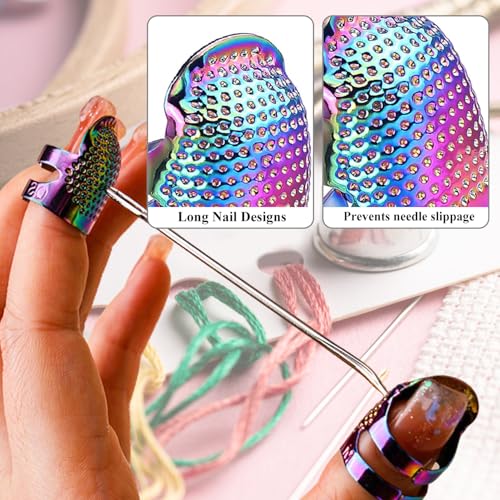 4 Pack Adjustable Metal Sewing Thimbles S+M – Finger Protector for Quilting Embroidery Needlework and DIY Craft Safety Use - color: 4 Colorful