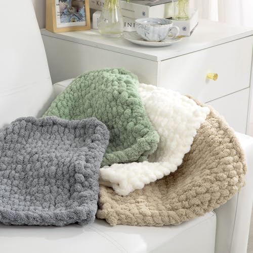 HOMBYS 4 Cream+4 Sage Green Chunky Chenille Yarn for Hand Knitting,Fluffy Soft Jumbo Yarn Crocheting,Super Bulky Big Yarn for Chunky Blanket,Large Thick Arm Knitting Yarn,8 Pack Plush Yarn - color: 4 Cream+4 Sage Green