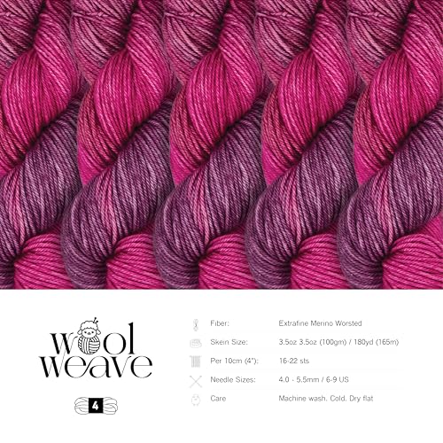 Woolweave Worsted Weight Yarn - 100% Extrafine Merino Wool Yarn for Knitting & Crocheting - Hand Dyed, Ultra-Soft & Warm - 100g Skein, 180 Yards - Machine Washable - color: Autumn Rose