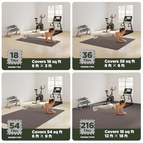 AIRHOP 18 PCS Gym Floor Mat, EVA Foam Puzzle Gym Mat, High-Density Interlocking Foam Floor Tiles for Home Gym, Play Workout Garage Kitchen Flooring 12.6"x12.6"x0.4" - color: Brown, size: 18 Tiles | 18 Sq Ft