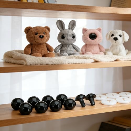 ARTCXC 50pcs 10mm Solid Black Safety Eyes for DIY Crochet Amigurumi | Plastic Craft Eyes with Washers for Crocheting of Puppet Bear Stuffed Animals Dolls DIY Projects.50pcs Eyes + 50pcs Washers - size: 10mm
