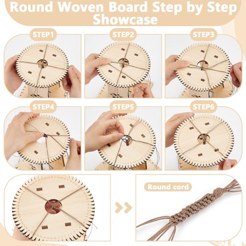 BENECREAT Wood Braiding Disk Friendship Bracelet Looms, 2 Styles Bracelet Knitting Disk Kit with Round & Square Desktop for DIY Hand Rope (Navajo White)