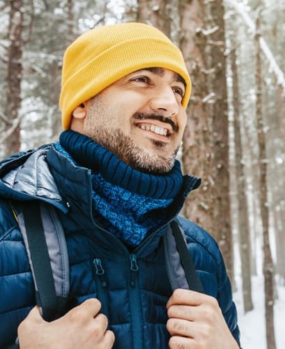 100% Cotton Beanie Hat Winter Hats Women Men Warm Knit Beanies | Double Layer Warmth ,Ultra-Soft Itch-Free Pure Cotton Knitted, Cuffed & Uncuffed Fisherman Slouchy Skull Cap for Womens Mens - color: 1pcs Yellow