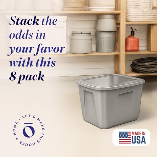HOMZ 8-Pack Durable Molded Bin, Plastic Storage Containers with Lids, 10 Gallon, Silver - Stackable Organizer Totes and Boxes for Bedroom, Kitchen, and Garage Organization - color: Titanium Silver, size: 8 Pack