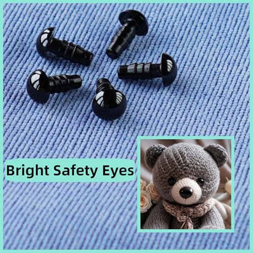 Hukiwow 600Pcs 7mm Safety Eyes and Washers 7 mm Safety Eyes for Crocheting Plastic Crochet Eyes Black Craft Eyes Animals Eyes Small Doll Eyes - size: 7mm