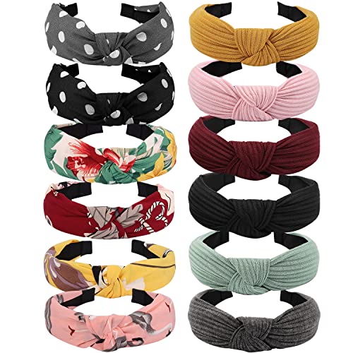12 Pack Boho Headbands for Women and Girls - Wide Hair Accessories, Gift Set - color: headbands 09