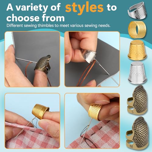 ZMAAGG Thimbles for Hand Sewing, 8 PCS Sewing Thimble, Metal Thimble | Thimbles for Hand Embroidery, Thimbles for Hand Quilting, Leather Thimble for Sewing, Embroidery - size: Basic Version