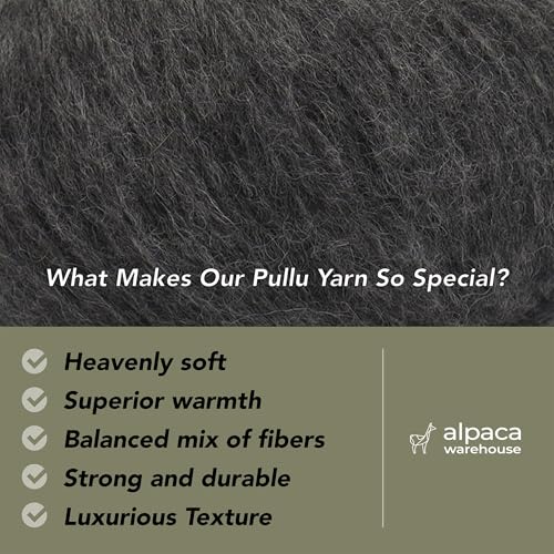 Baby Alpaca Merino Yarn 3 Skeins 150g Worsted Weight Knitting Gray | Pullu baby alpaca merino blend made in Peru 3 skeins 150g 426yd total for knitting and crochet sweaters scarves and hats - color: Gray