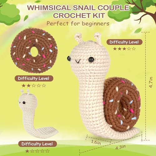 Crochetta Crochet Kit for Beginner, Crochet Starter Kit w Step-by-Step Video Tutorials, Learn to Crochet Kits for Adults & Kids, DIY Knitting Supplies, 2-Pack Snail Couple (40%+ Yarn Content) - color: CrochetSnails