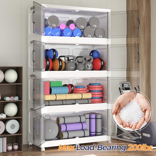 160Gal Extra Large Stackable Storage Bins with Lid, 640QT Foldable Collapsible Storage Box with Doors & Wheels, Plastic Organizer for Bedroom Kitchen Garage Dorm, 4Pack - size: 40Gal-4Pack