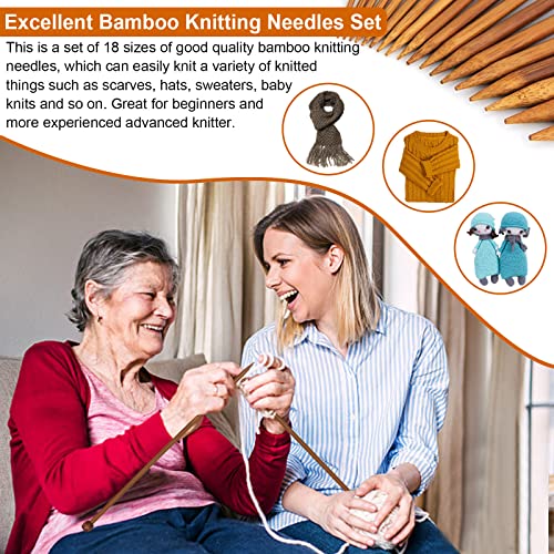 Aeelike 18 Pairs Bamboo Knitting Needles Set, 2mm-8mm Wood Needle, Type A | 10 Inch Wooden Knitting Needles Single Point with Roll Bag, Complete Smooth Needle Set for Socks Sweater Scarves, Ideal Gift - color: Color A, size: 25 cm