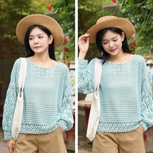 Linen Rayon Lyocell Blend Yarn, Superfine Fingering Weight (1), 150g/5.29oz (3 Strands, 50g/230yds per Strand)- 05 Aqua Green - color: SM05-Aqua Green