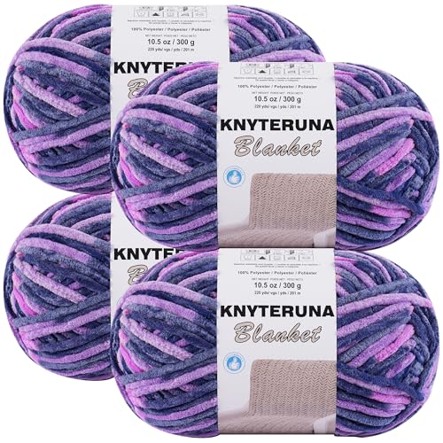 #6 Super Bulky Blanket Yarn for Crocheting - 4 Skeins(Each 10.5oz/300g, 220yds/201m), Chunky Chenille Thick Plush Big Soft Yarn for Crocheting Knitting Blankets, Multi Purple - color: Tie Dye Multi Purple