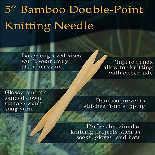 JubileeYarn 5" Double Point Bamboo Knitting Needles Set | 6 Sizes: 2mm(US0)-3.25mm(US3) | 5 Needles/Size | Carbonized Brown - color: 30 Pcs (6 Size) - Carbonized, size: 5-Inch