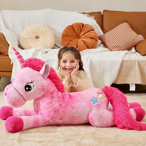IKASA 43" Giant Unicorn Stuffed Animal,Zipper-Free Plush Toy,Full Stuffing | Extra Plump Full Body Filling, Child-Safe One-Piece Design, Cute Hugging Pillow Gift for Kids, Girls & Adults - color: Pink