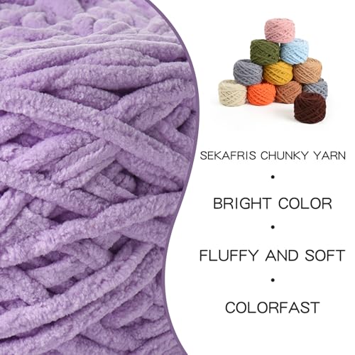 3 Pack Fluffy Chenille Chunky Yarn for Crocheting 100g(65.6yd) - Baby Yarn for Crocheting Soft - Velvet Yarns for Crochet Blanket - Amigurumi Crochet Yarns (Purple) - color: 3 Purple