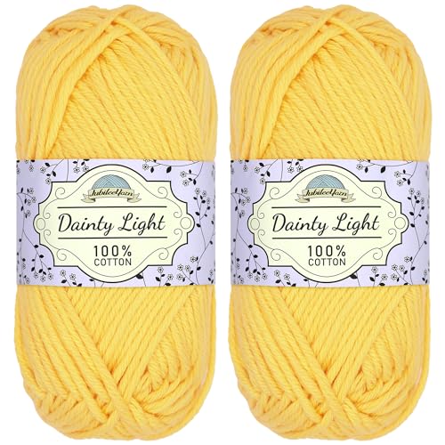 JubileeYarn Dainty Light Yarn - 100g/Skein Worsted Cotton - Super Sunshine - 2 Skeins - color: 206 Super Sunshine, size: 2 Skeins