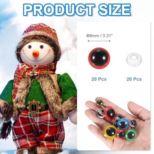 PATIKIL 8mm Safety Eyes, 20Pcs Realistic Doll Crocheting Safety Eyes with Washers for Decor Crochet Accessories Dolls Craft Halloween, Red - color: Red, size: 8mm
