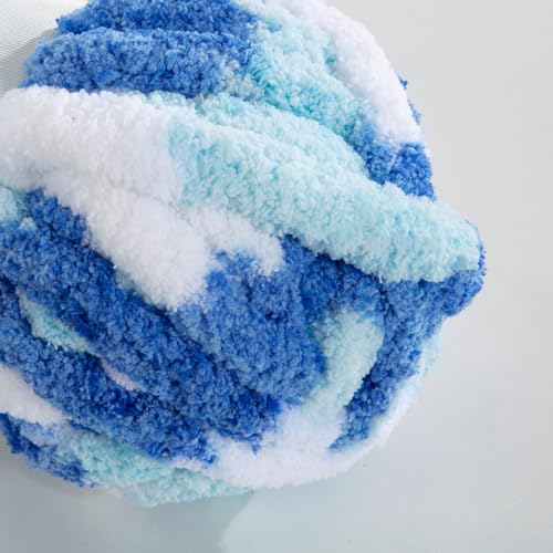 MABOZOO Tie Dye Chunky Yarn for Crocheting & Knitting, 8 Pack - Soft Plush Blue Fluffy Jumbo Chenille Yarn,Giant Thick Fuzzy Bulky(26 yds, 8 oz Each Skein) - color: Sky Blue,Dark Blue,White