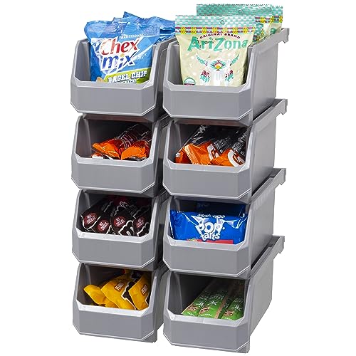ReadySpace Medium Stackable Plastic Storage Bins, 8-Pack, Gray | Open-Front Stackable Bins For Garage, Pantry, Closet & Office, 11"L X 5,5"W X 5"H, Nests When Empty, Durable Plastic, - color: Grey, size: Medium, 8-Pack