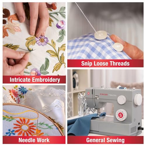 SINGER ProSeries™ 5" Thread Snips, Comfort Grip, Sewing & Yarn Cutter | Spring-loaded 5 inch thread snips with fine tips and comfort grip; quickly trim threads and frayed edges, thumb-hole storage