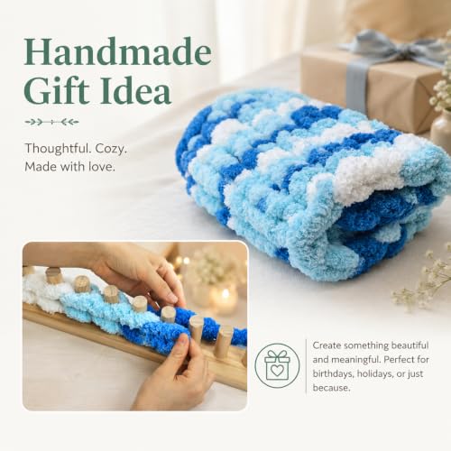 46-Inch Chunky Blanket Loom, Adjustable 3-Section Wooden Frame | Modular Design, No-needle Required, for Chunky Yarn Blankets, Lap Throws, Pillow Covers, and Beginner DIY Knitting Projects