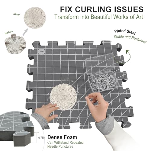 Blocking Mats for Knitting & Crochet: Upgraded Knitting Blocking Mat Double-Sided Design with 150 T-Pins and Storage Bag